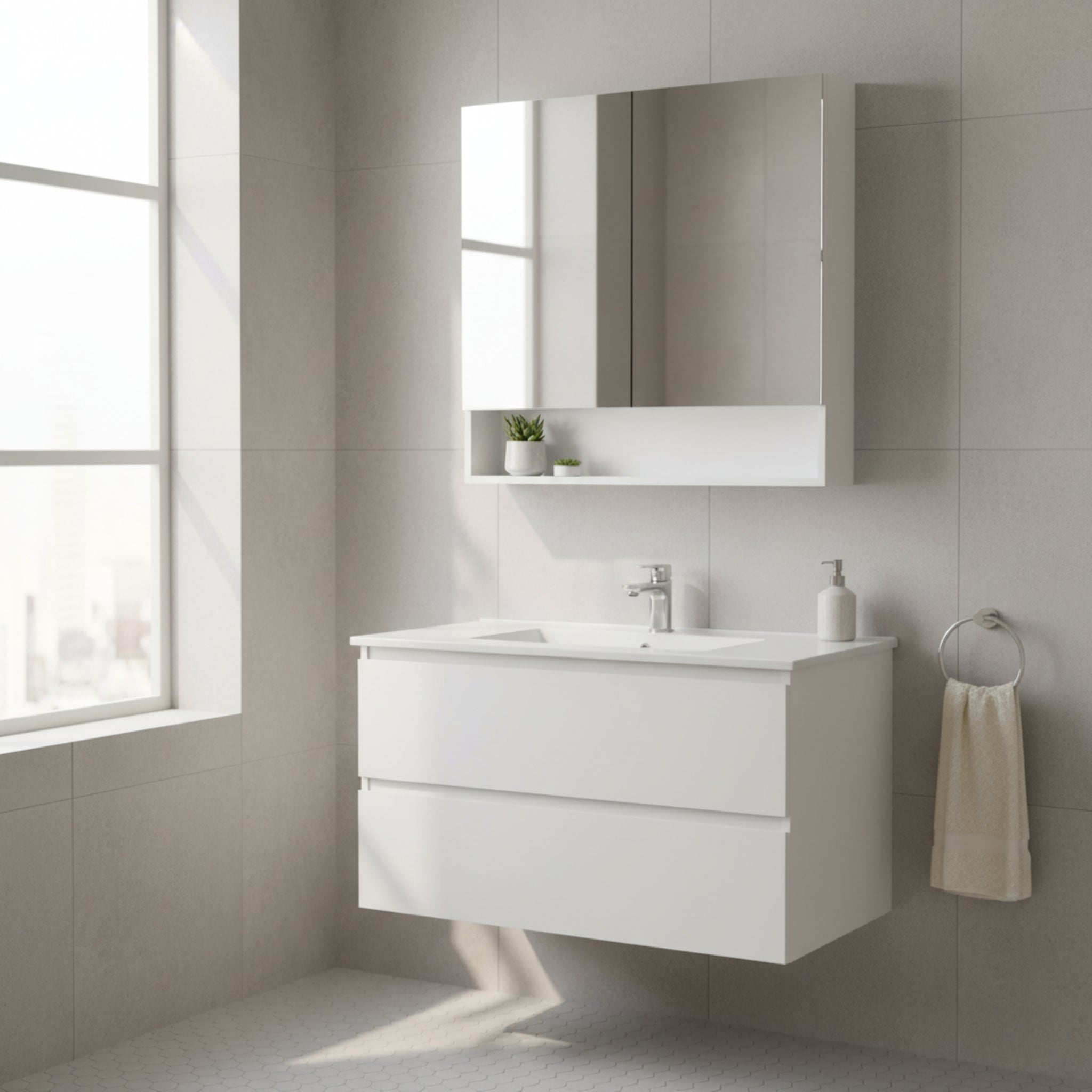 CETO FREMANTLE WHITE SHAVING CABINET 750MM X 750MM