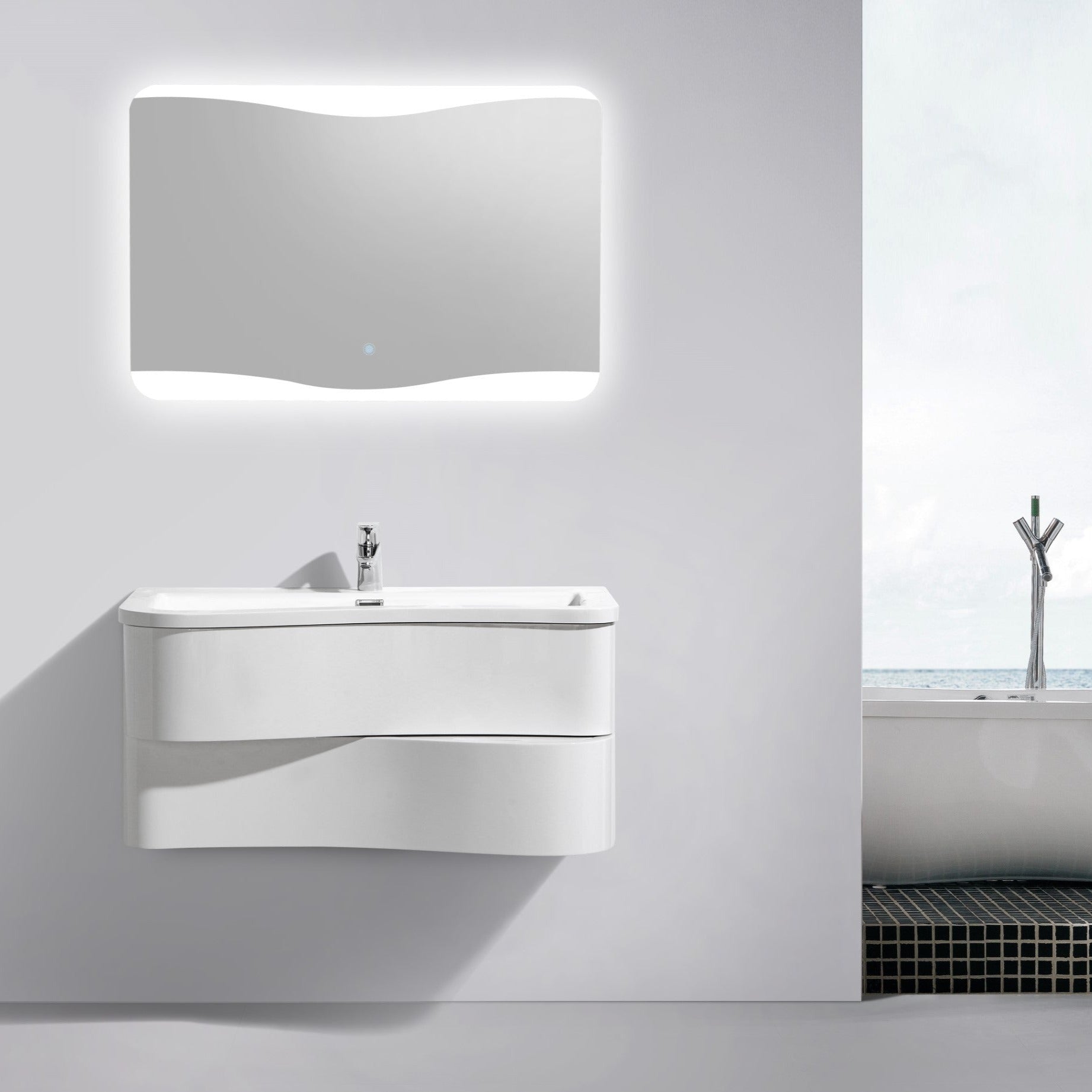 BEL BAGNO FORMICA GLOSS WHITE 900MM SINGLE BOWL WALL HUNG VANITY AND BASIN