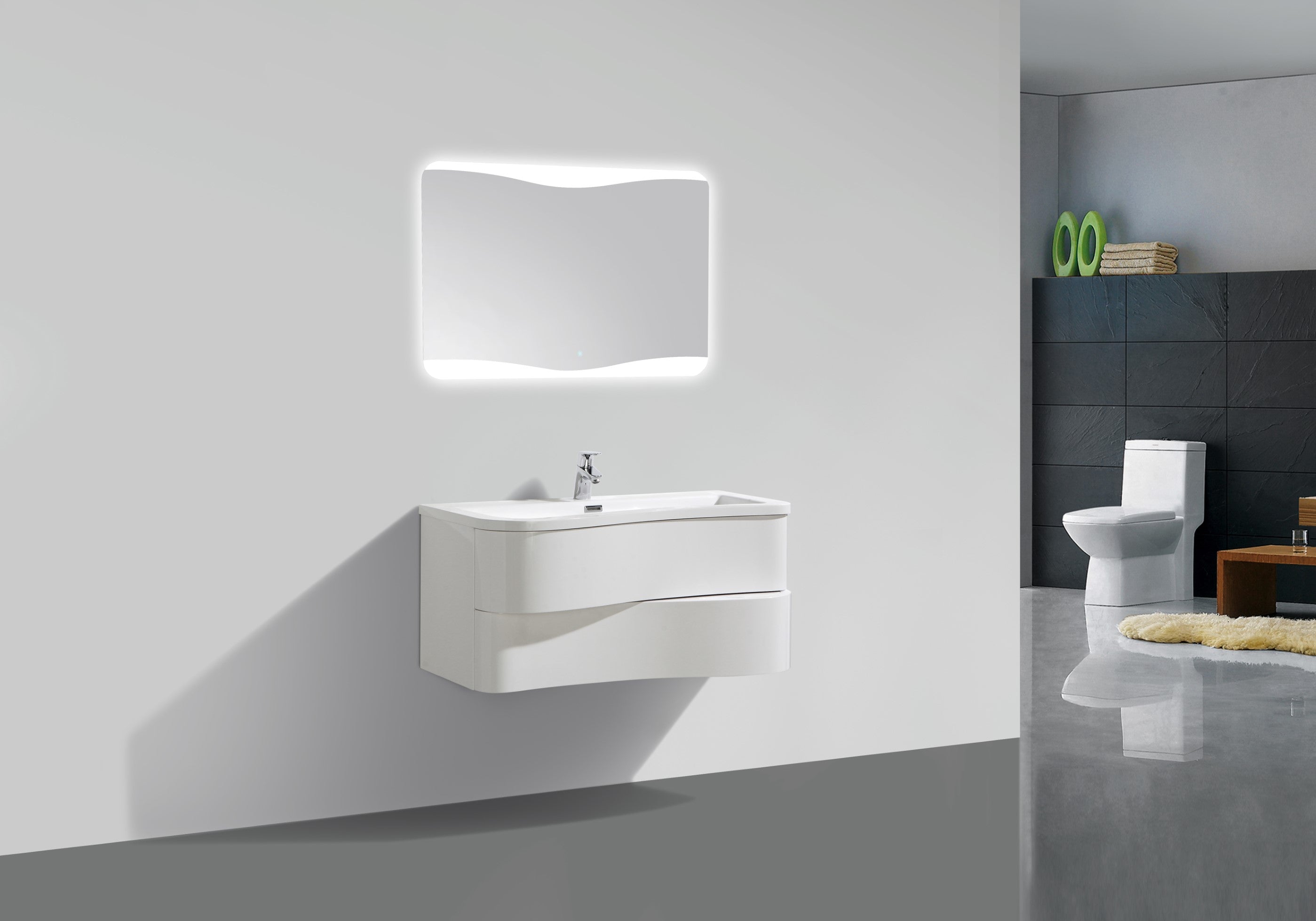 BEL BAGNO FORMICA GLOSS WHITE 900MM SINGLE BOWL WALL HUNG VANITY AND BASIN