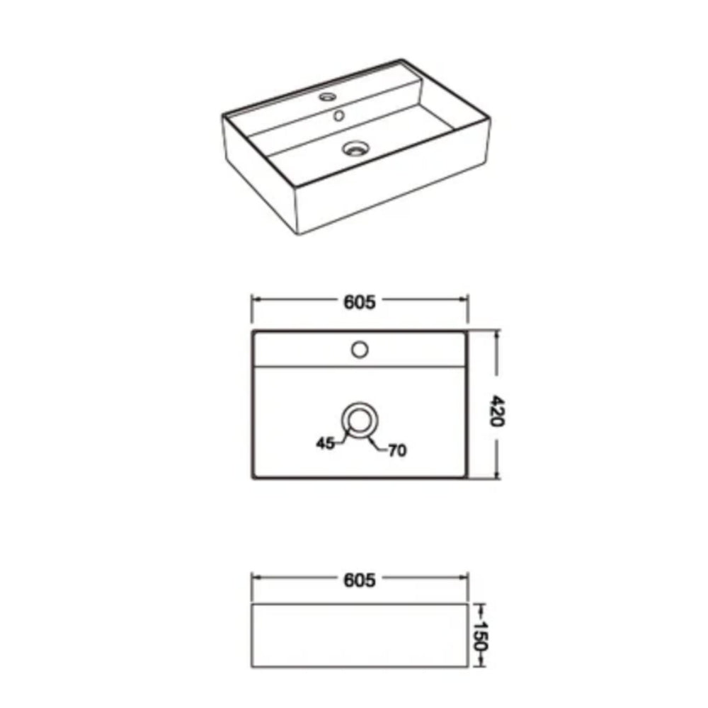 CLAYA FORMA RECTANGULAR WALL HUNG BASIN GLOSS WHITE 605MM