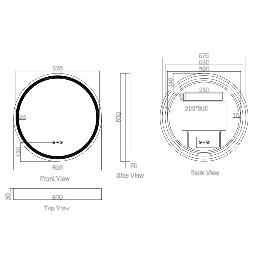 MERCIO FREYA FRAMELESS ROUND LED MIRROR 600X600MM