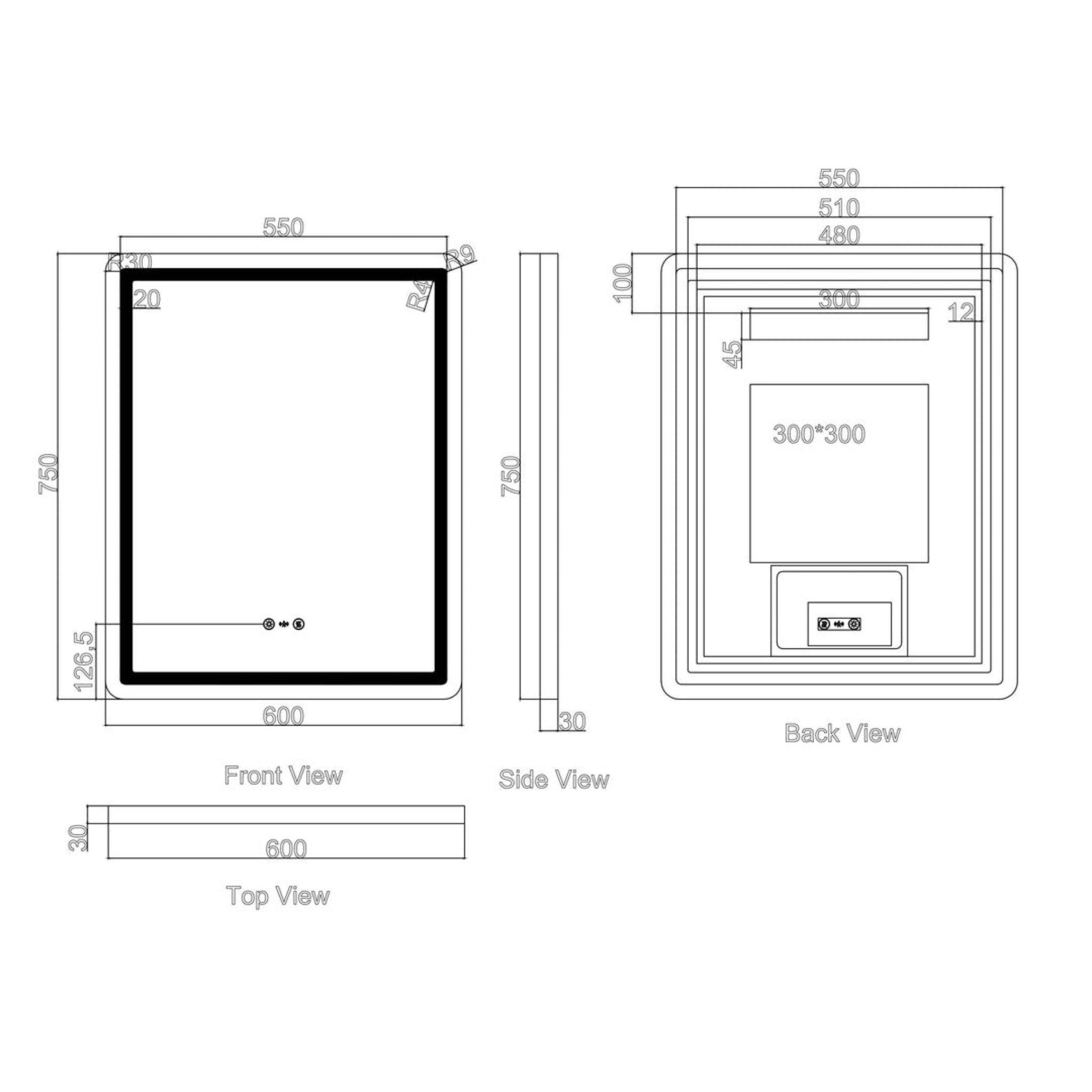 MERCIO FREYA FRAMELESS RECTANGULAR LED MIRROR 600X750MM