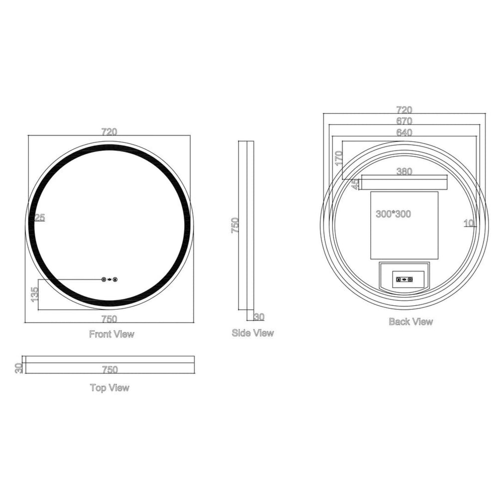 MERCIO FREYA FRAMELESS ROUND LED MIRROR 750X750MM