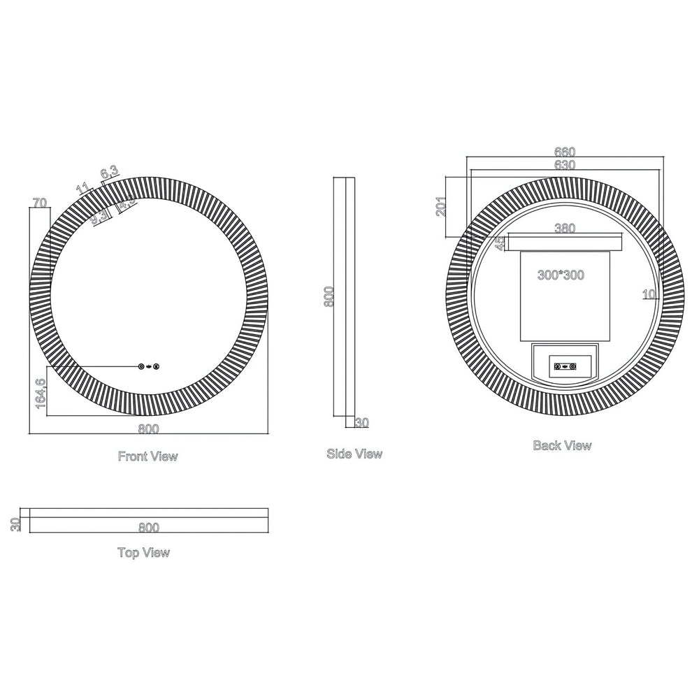 MERCIO FREYA FRAMELESS TEXTURED LED MIRROR 800X800MM