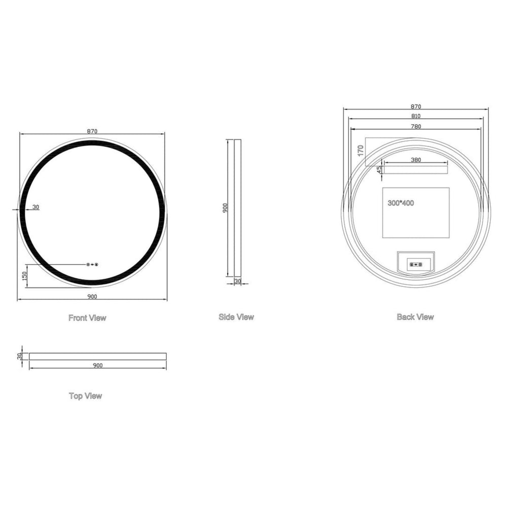 MERCIO FREYA FRAMELESS ROUND LED MIRROR 900X900MM