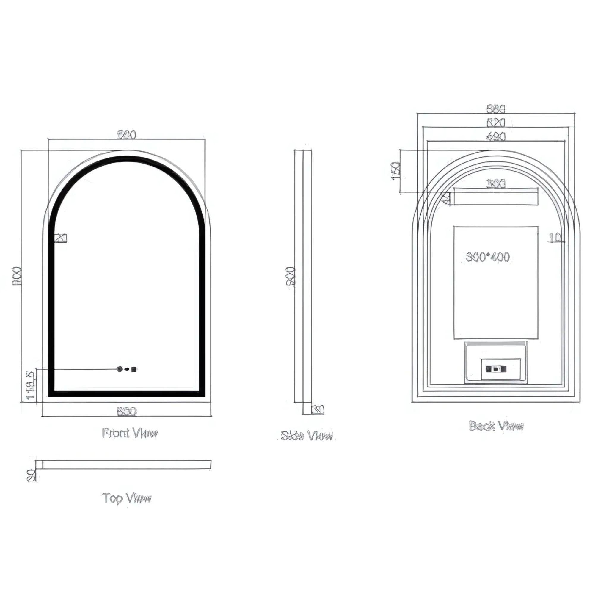 MERCIO FREYA FRAMELESS ARCH LED MIRROR 500X900MM