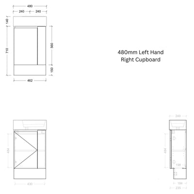 TIMBERLINE FRANKIE 480MM SPACE SAVING SINGLE BOWL CUSTOM FLOOR STANDING VANITY