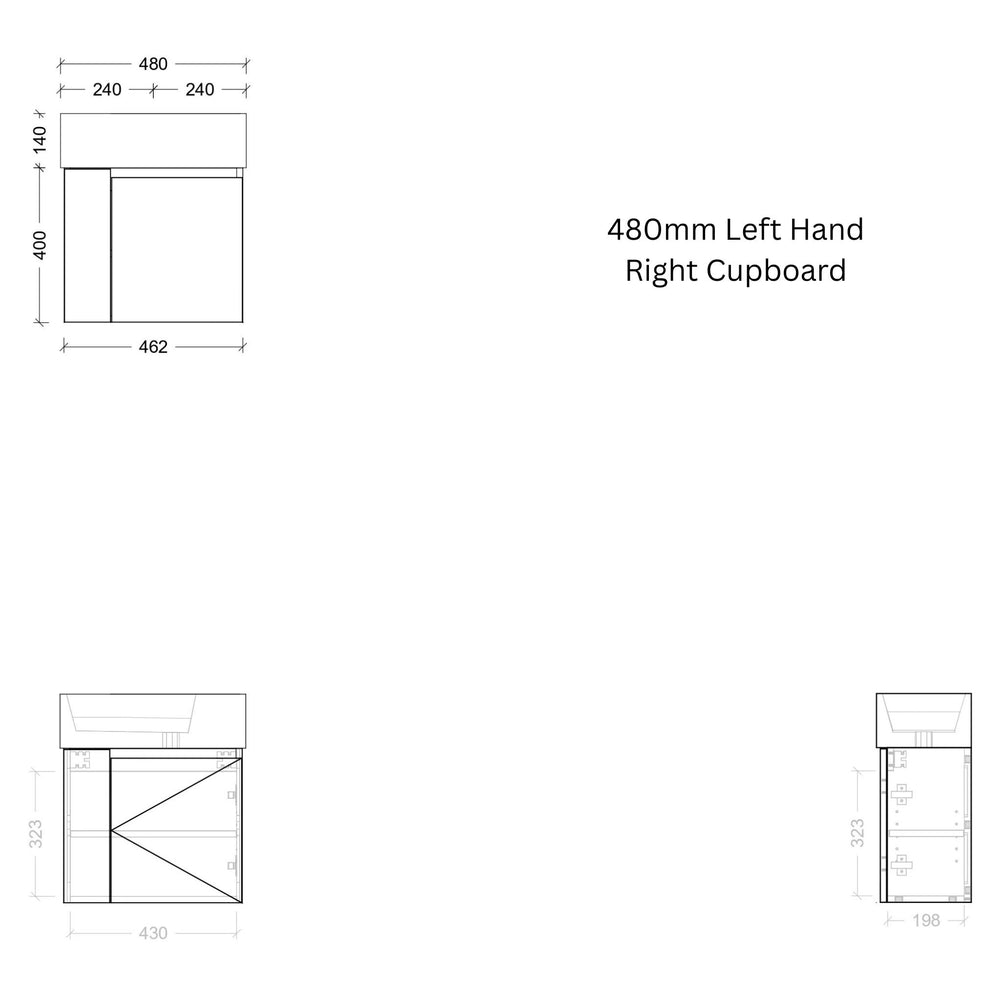 TIMBERLINE FRANKIE 480MM SPACE SAVING SINGLE BOWL CUSTOM WALL HUNG VANITY