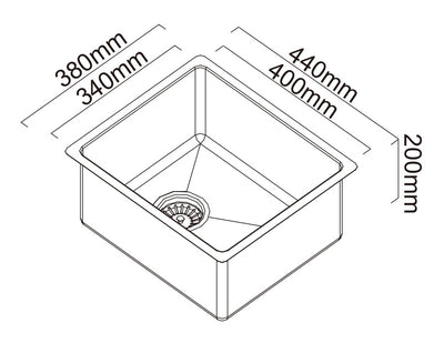 SCHOCK ALFRESCO SINGLE BOWL KITCHEN SINK STAINLESS STEEL 440MM