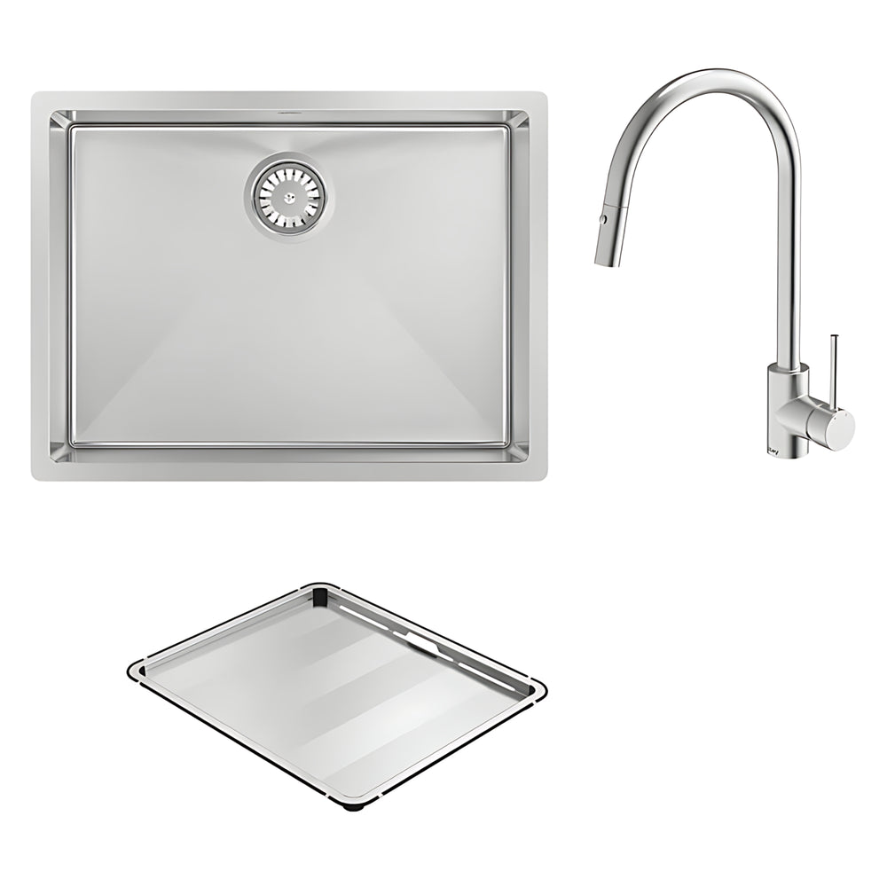 SCHOCK ALFRESCO SINGLE BOWL KITCHEN SINK WITH SINK MIXER STAINLESS STEEL 580MM