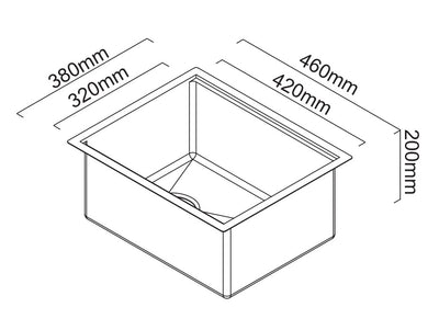 SCHOCK ALFRESCO PARTY 320 SINGLE BOWL KITCHEN SINK STAINLESS STEEL 380MM