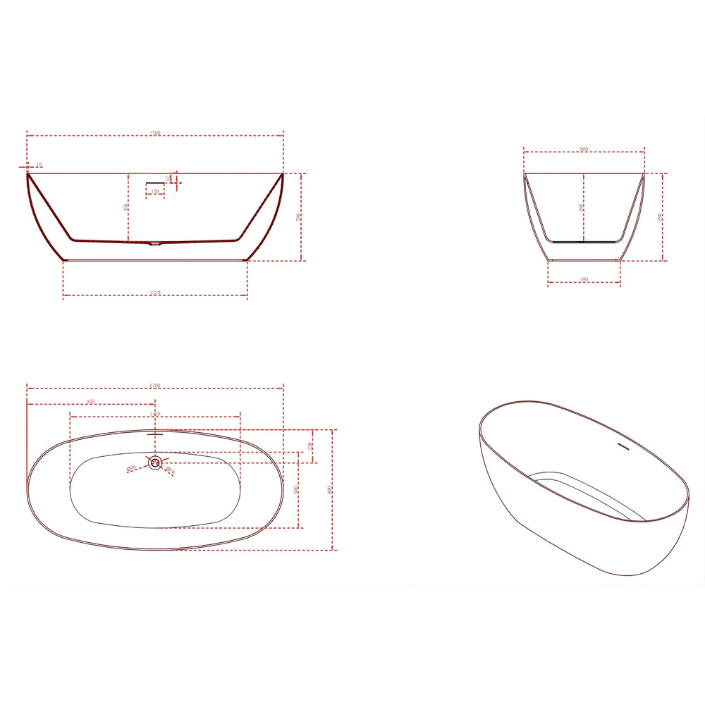 BROADWAY FS12 FREESTANDING BATH WHITE (AVAILABLE IN 1500MM AND 1700MM)