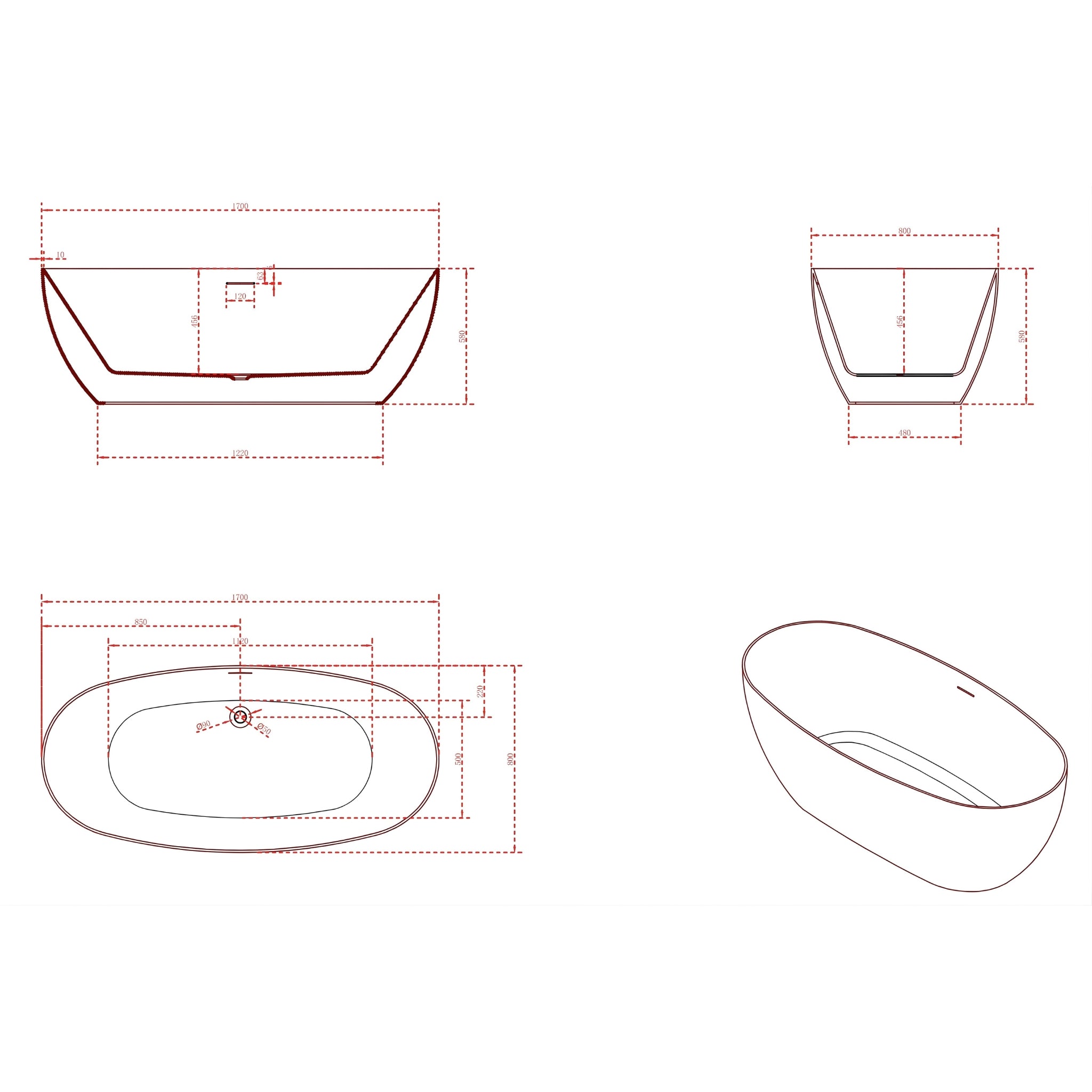 BROADWAY FS12 FREESTANDING BATH WHITE (AVAILABLE IN 1500MM AND 1700MM)