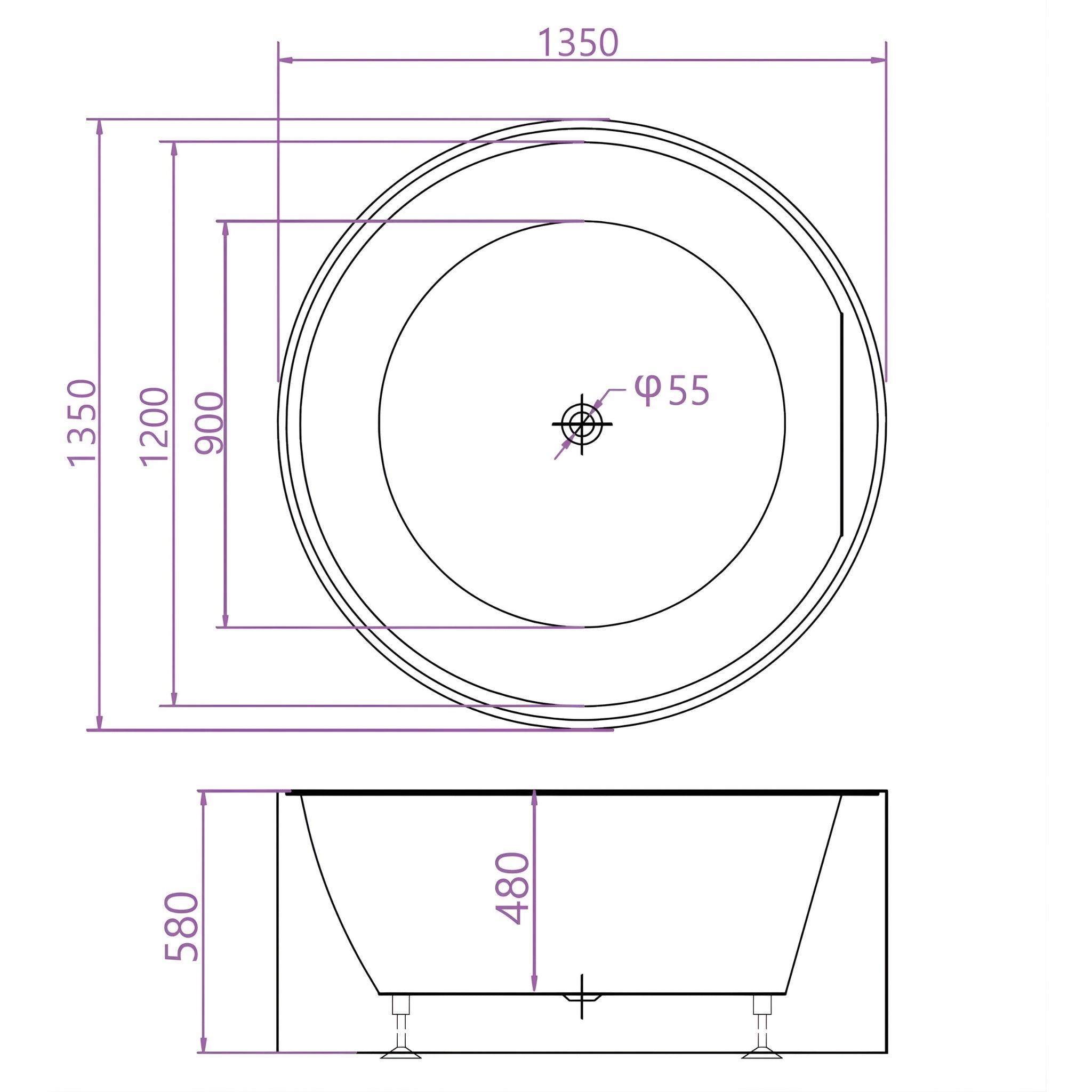 BROADWAY FS19 FREESTANDING BATHTUB GLOSS WHITE (AVAILABLE IN 1350MM AND 1400MM)