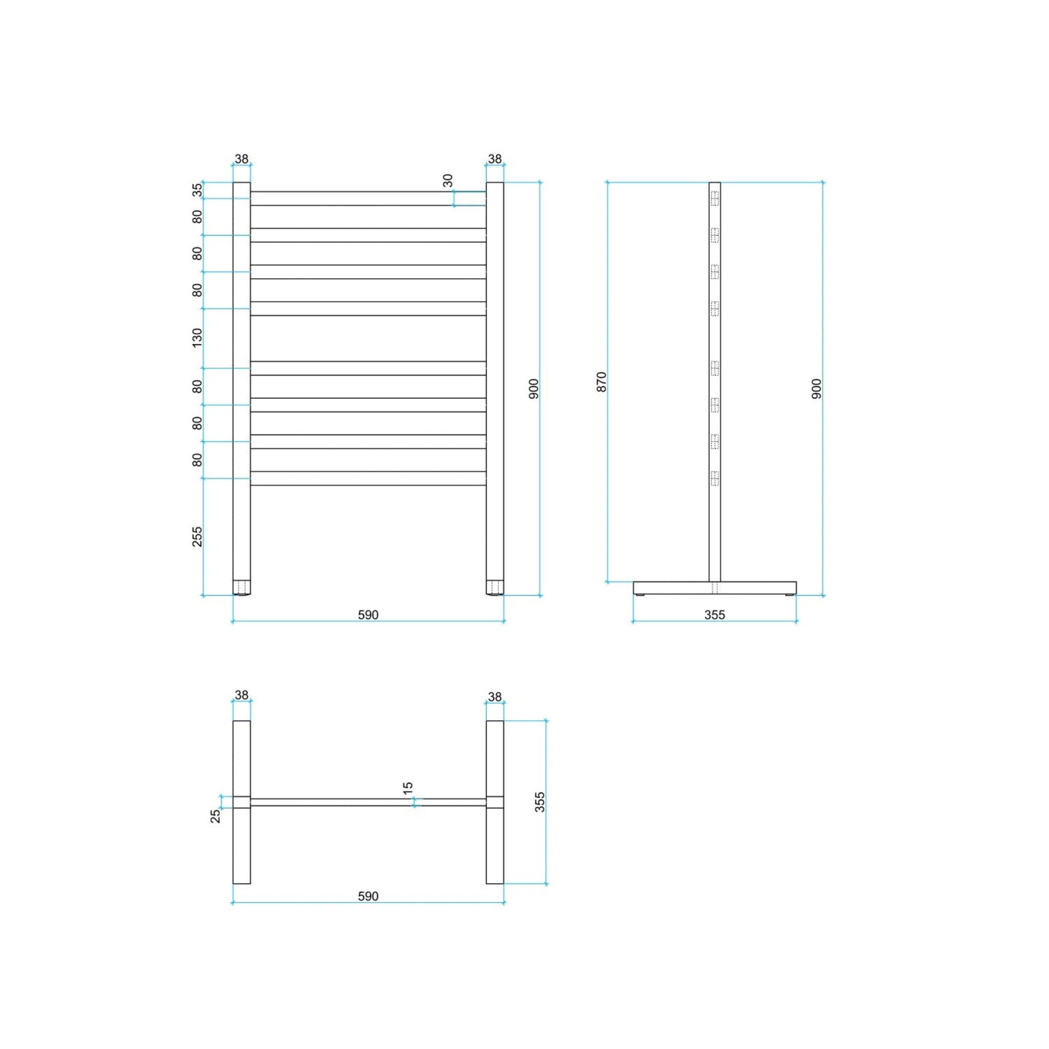 THERMOGROUP STRAIGHT FLAT FREE-STANDING HEATED TOWEL RAIL 590MM