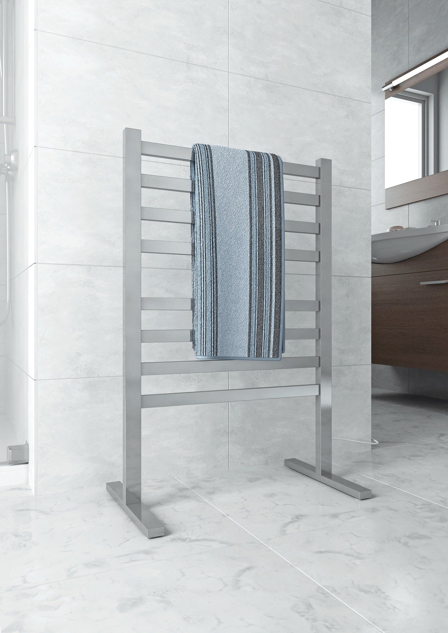 THERMOGROUP STRAIGHT FLAT FREE-STANDING HEATED TOWEL RAIL 590MM