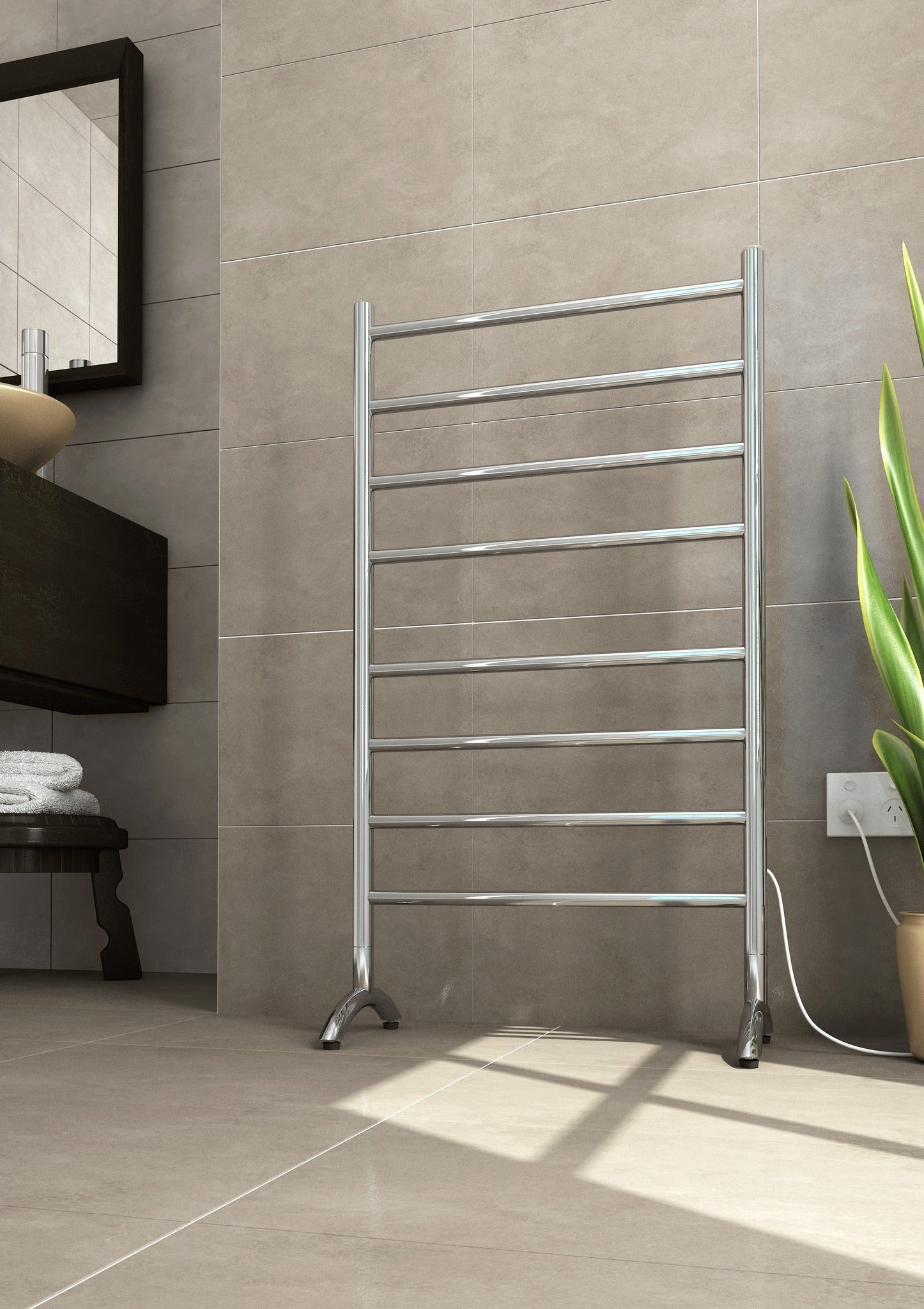 THERMOGROUP  STRAIGHT ROUND FREE-STANDING HEATED TOWEL RAIL 600MM