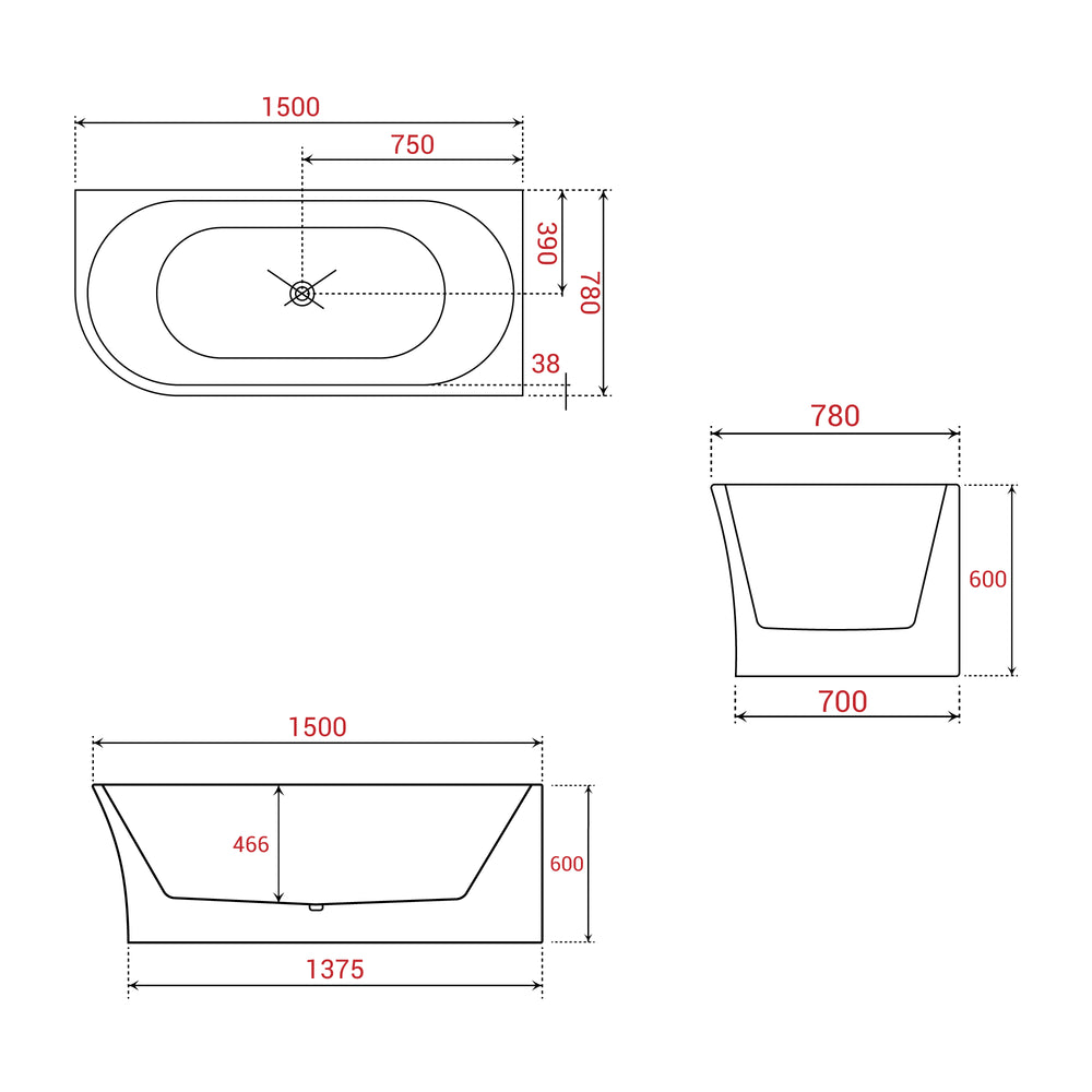 BROADWAY FS7 FREESTANDING RIGHT CORNER SPA BATHTUB GLOSS WHITE (AVAILABLE IN 1500MM AND 1700MM) WITH 10 JETS