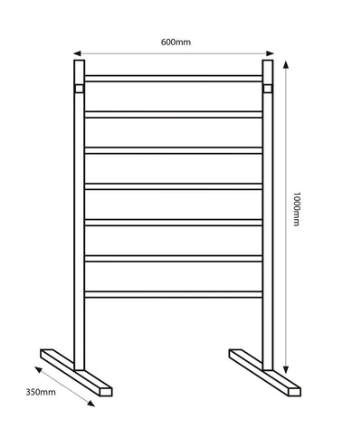 RADIANT HEATING 7-BARS FREESTANDING HEATED TOWEL RAIL CHROME 90WATTS 600MM