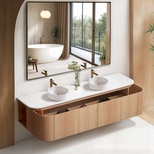 ORIO FITZROY LIGHT WALNUT FLUTED 1800MM CURVE DOUBLE BOWL WALL HUNG VANITY