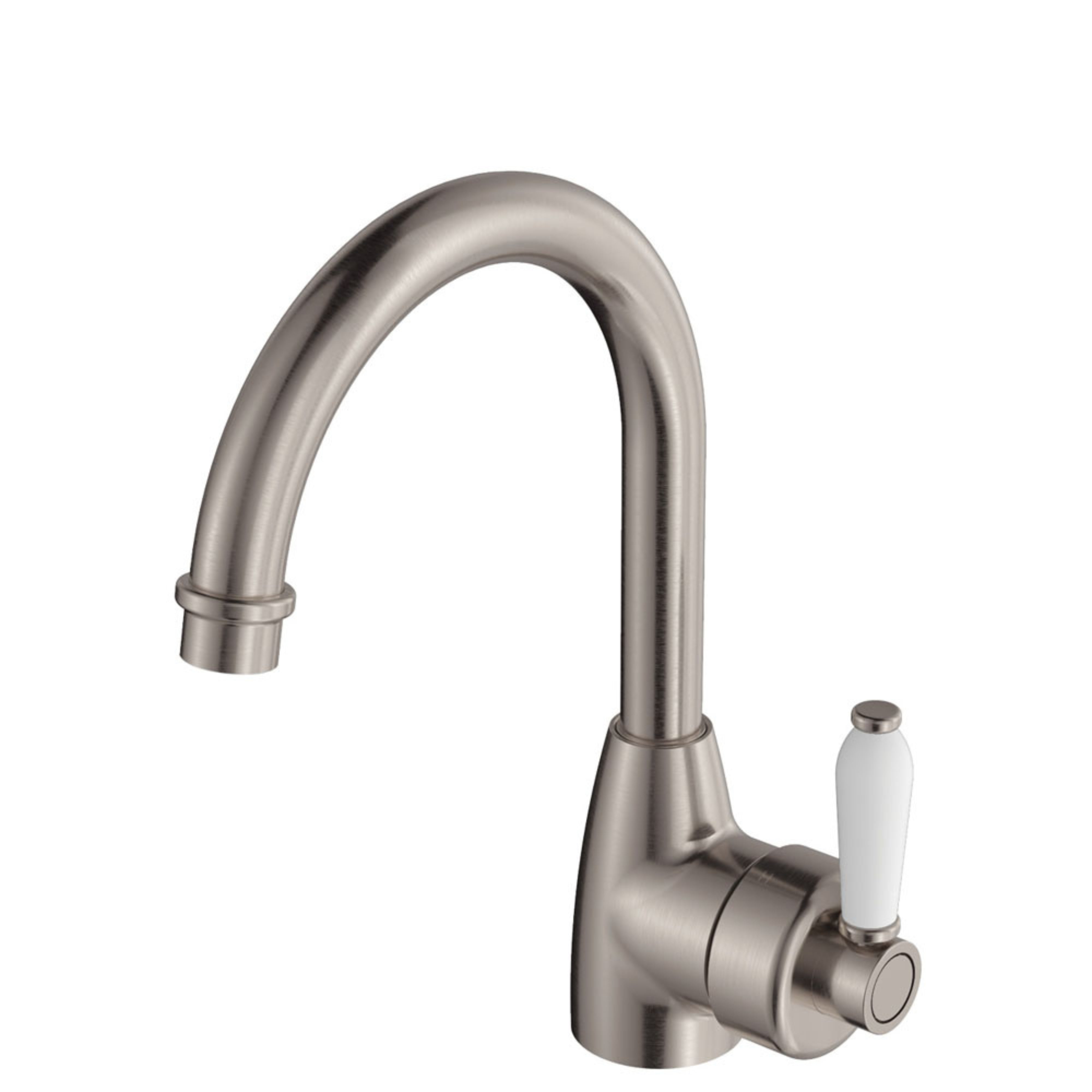 FIENZA ELEANOR GOOSENECK BASIN MIXER 264MM CERAMIC HANDLE BRUSHED NICKEL