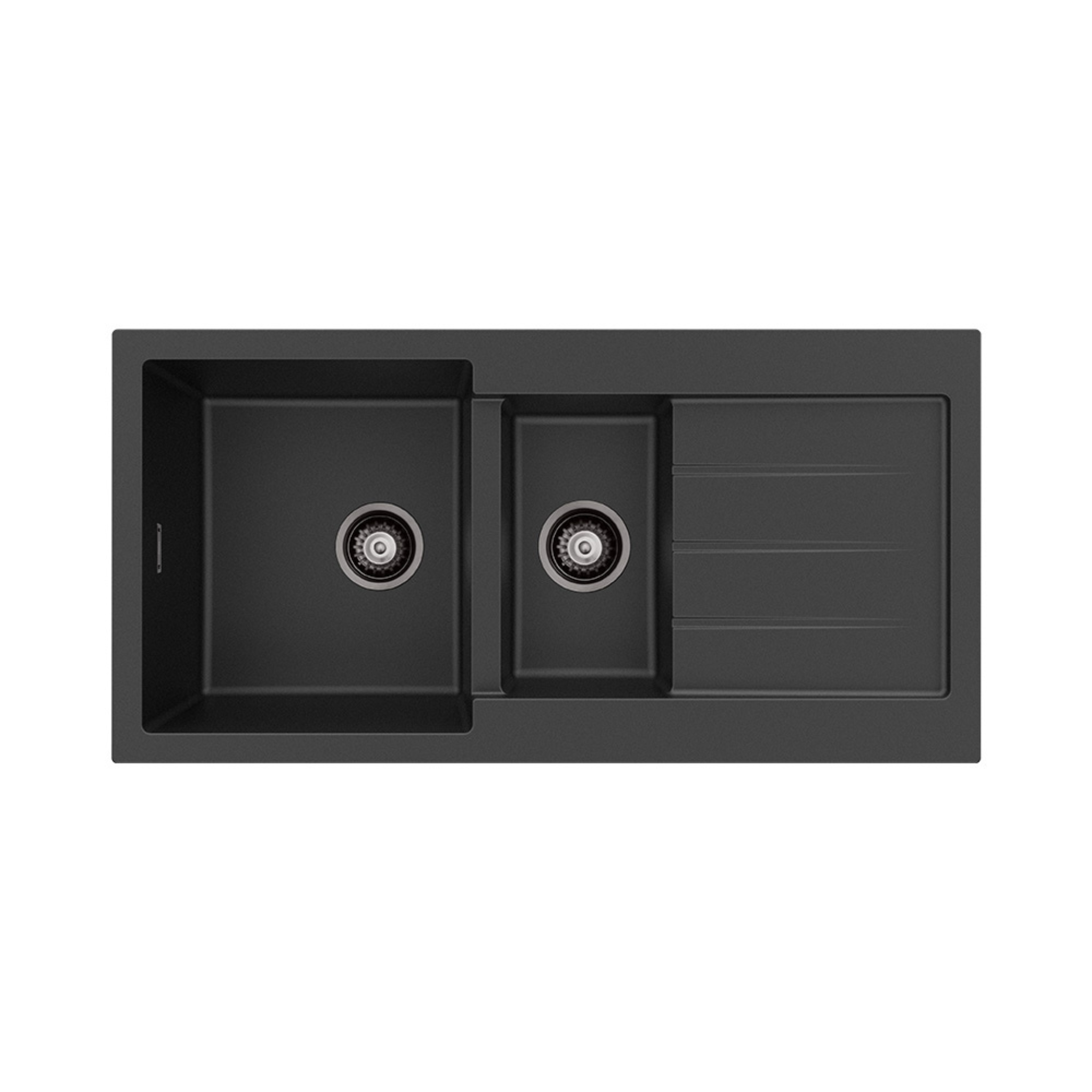 FIENZA KURO GRANITE DOUBLE BOWL KITCHEN SINK WITH DRAINER NO TAP HOLE 1000MM
