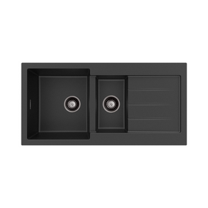 FIENZA KURO GRANITE DOUBLE BOWL KITCHEN SINK WITH DRAINER NO TAP HOLE 1000MM