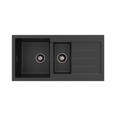 FIENZA KURO GRANITE DOUBLE BOWL KITCHEN SINK WITH DRAINER NO TAP HOLE 1000MM