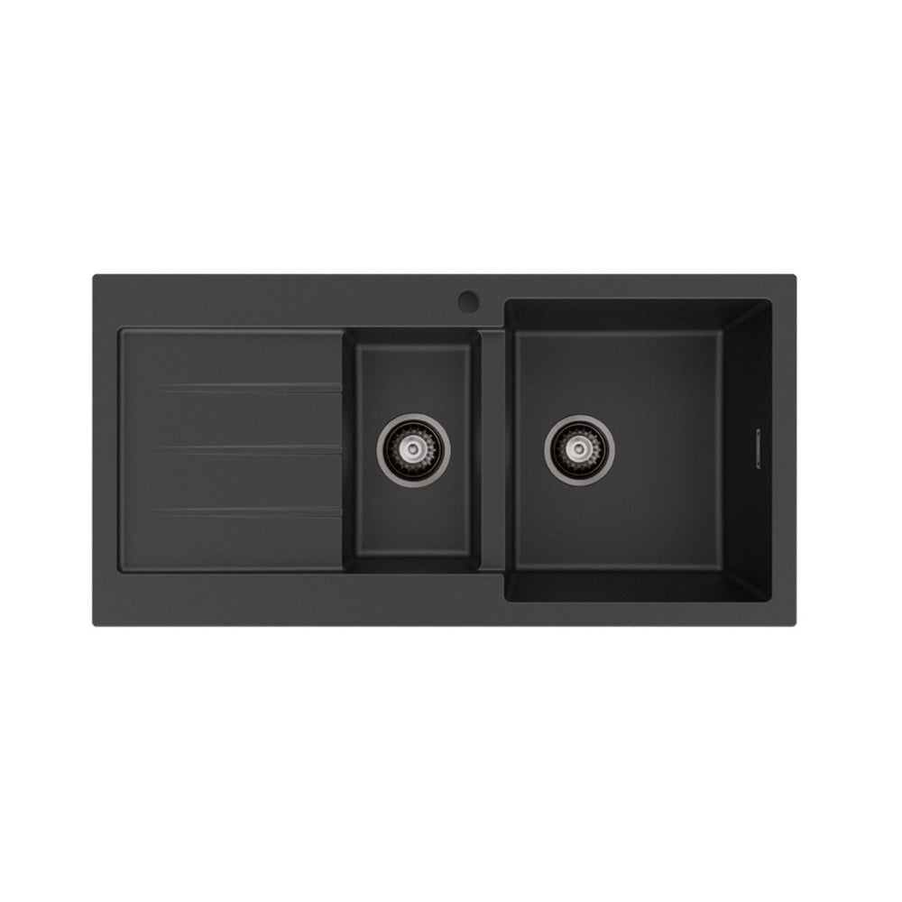 FIENZA KURO GRANITE DOUBLE BOWL KITCHEN SINK WITH DRAINER AND TAP HOLE 1000MM