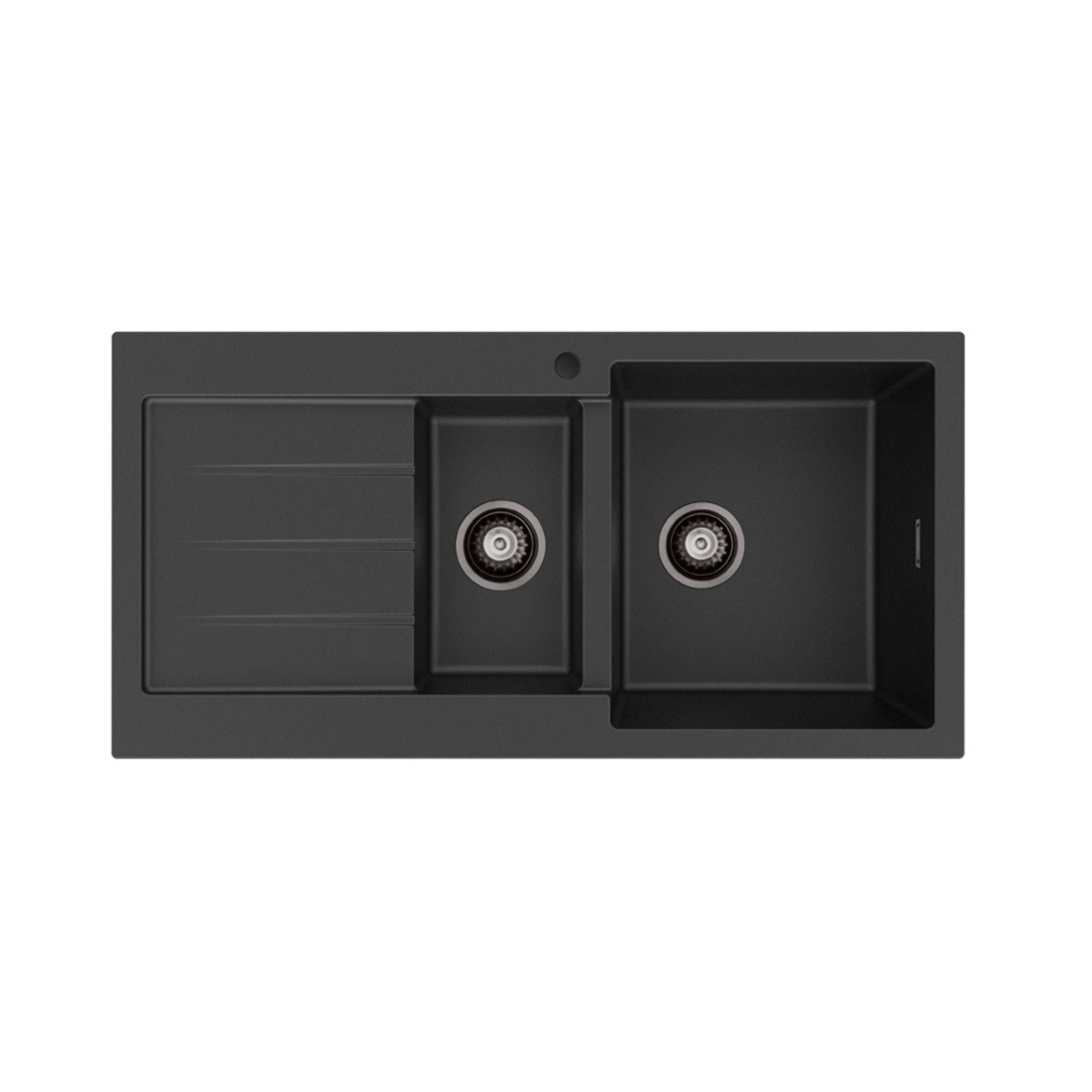 FIENZA KURO GRANITE DOUBLE BOWL KITCHEN SINK WITH DRAINER AND TAP HOLE 1000MM