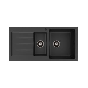 FIENZA KURO GRANITE DOUBLE BOWL KITCHEN SINK WITH DRAINER AND TAP HOLE 1000MM