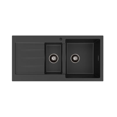FIENZA KURO GRANITE DOUBLE BOWL KITCHEN SINK WITH DRAINER AND TAP HOLE 1000MM