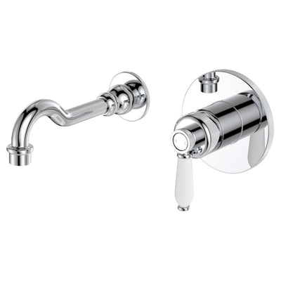 FIENZA ELEANOR WALL BASIN/BATH MIXER SET 215MM CERAMIC HANDLE CHROME