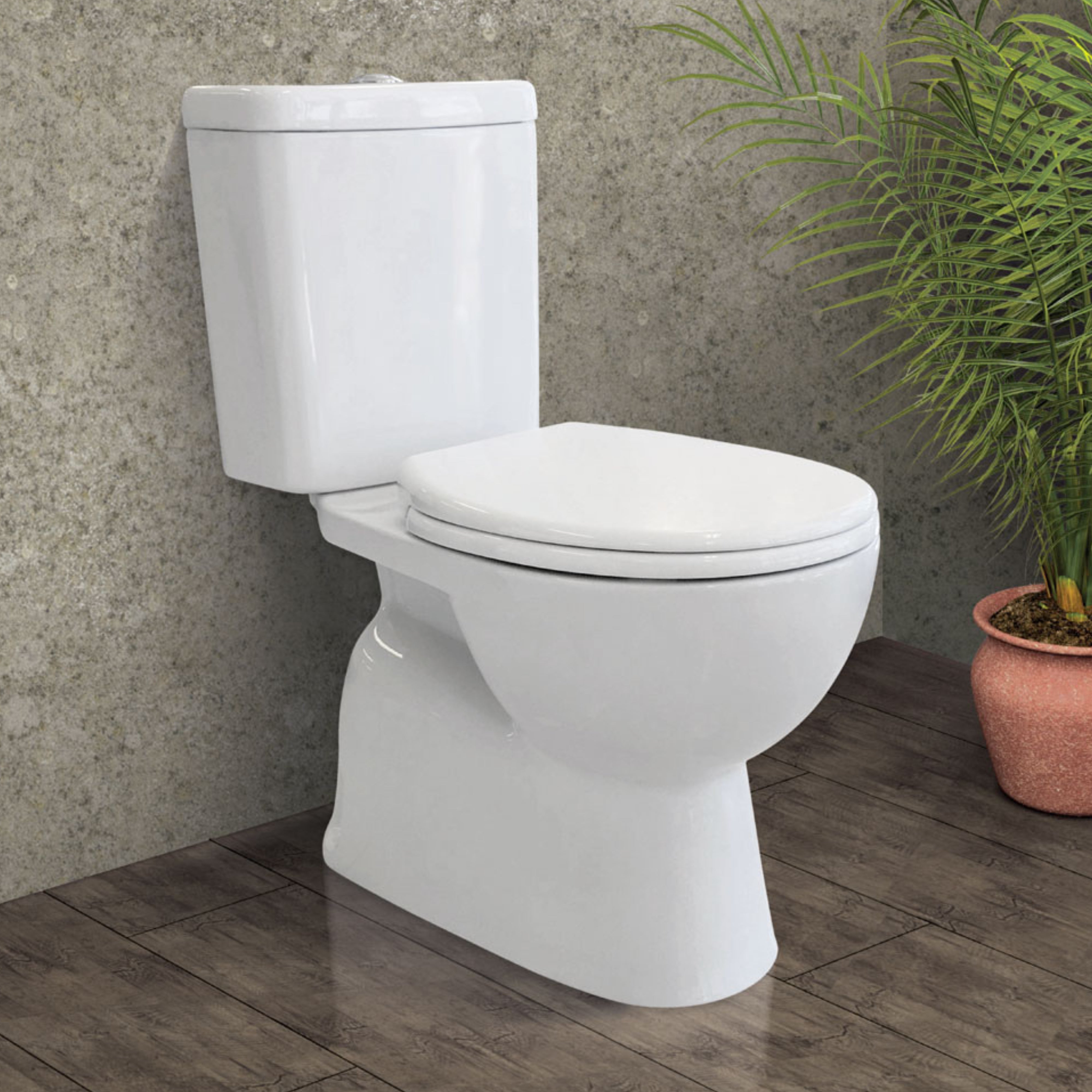 FIENZA STELLA CLOSE COUPLED RIMLESS TOILET SUITE GLOSS WHITE WITH P-TRAP