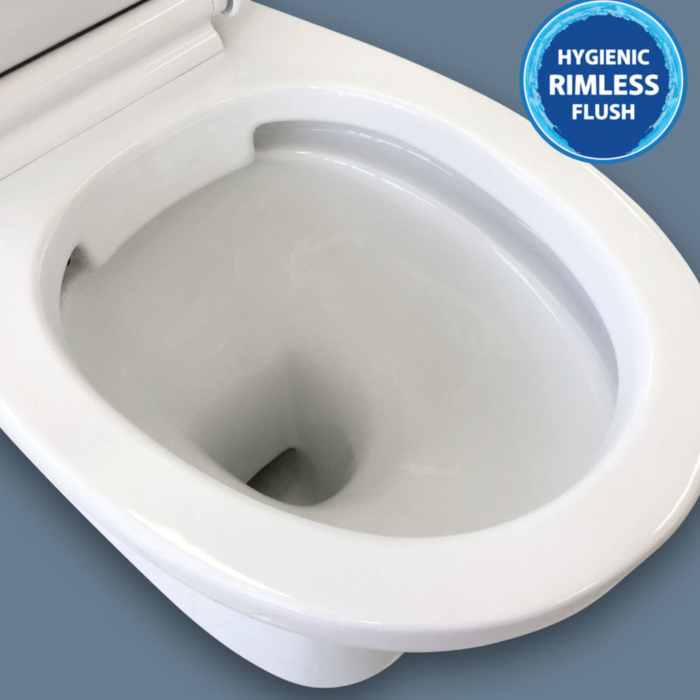 FIENZA STELLA CLOSE COUPLED RIMLESS TOILET SUITE GLOSS WHITE WITH P-TRAP