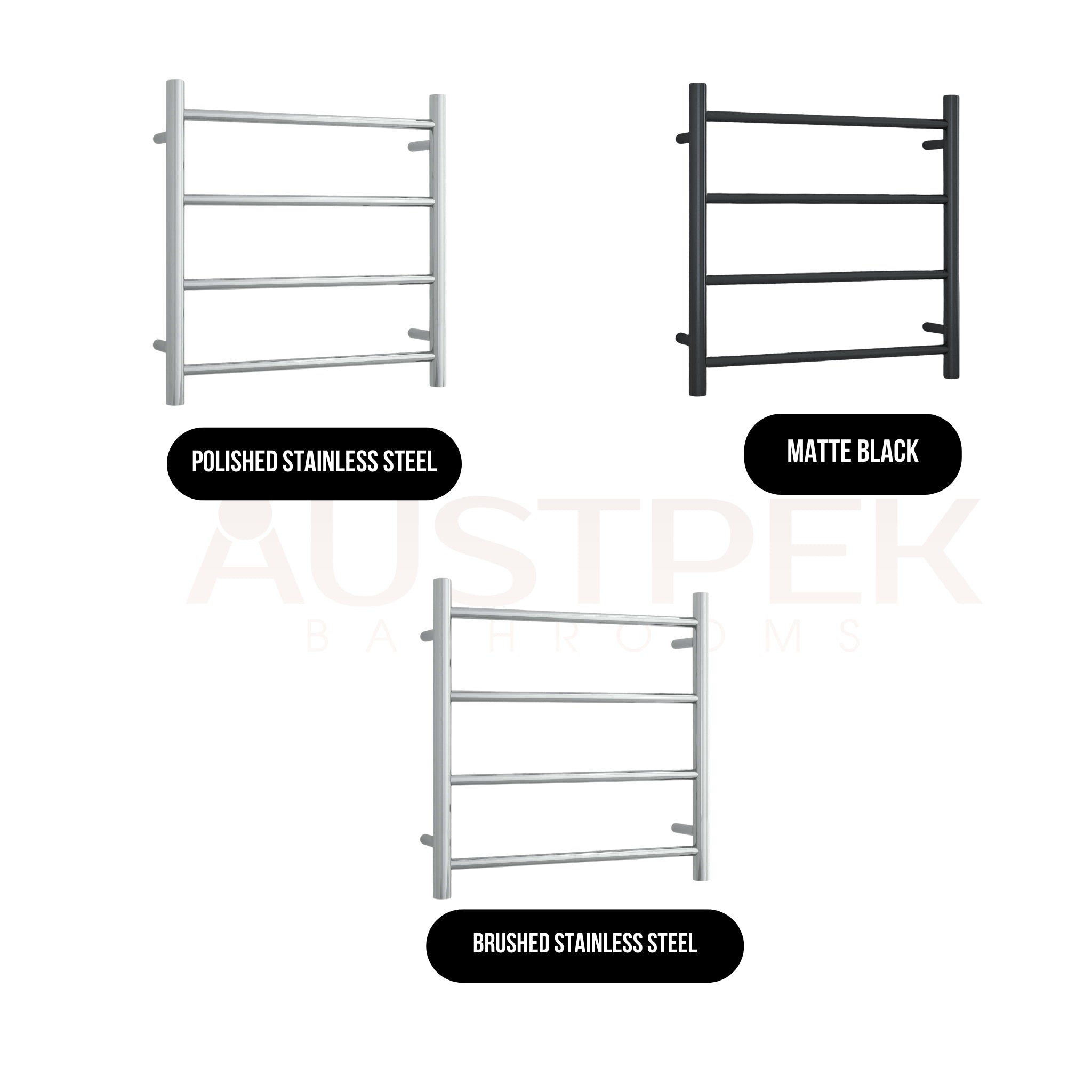 THERMOGROUP 4-BAR ROUND LADDER HEATED TOWEL RAIL BRUSHED STAINLESS STEEL 550MM