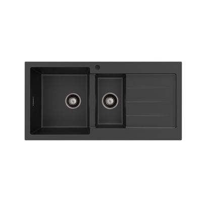 FIENZA KURO GRANITE DOUBLE BOWL KITCHEN SINK WITH DRAINER AND TAP HOLE 1000MM