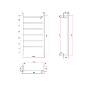 THERMOGROUP SPARTAN LIQUID-FILLED 6-BAR ROUND LADDER HEATED TOWEL RAIL POLISHED STAINLESS STEEL 600MM (CUSTOM PLATED FINISH)