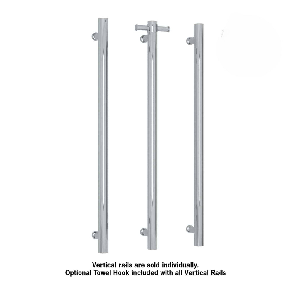 THERMOGROUP ROUND VERTICAL HEATED SINGLE TOWEL RAIL POLISHED STAINLESS STEEL 900MM (CUSTOM PLATED FINISH)