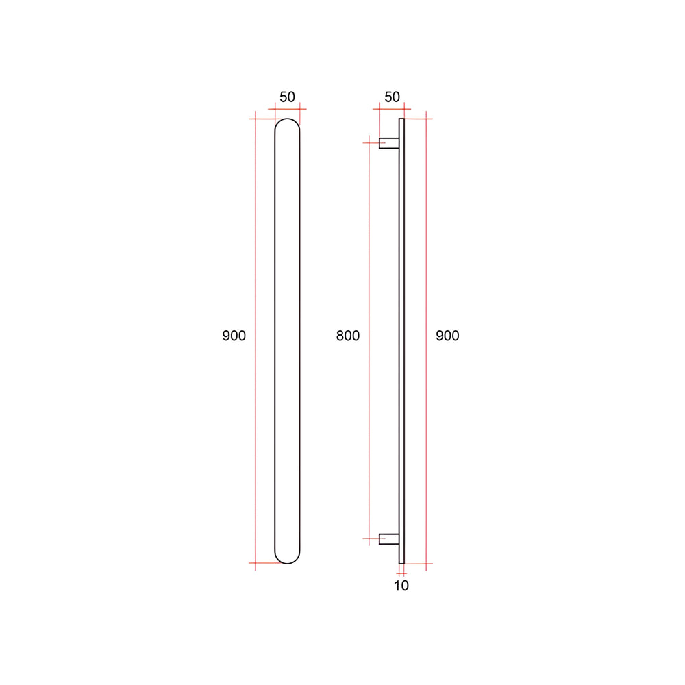 THERMOGROUP FLAT PILL VERTICAL HEATED SINGLE TOWEL RAIL POLISHED STAINLESS STEEL 900MM (CUSTOM PLATED FINISH)