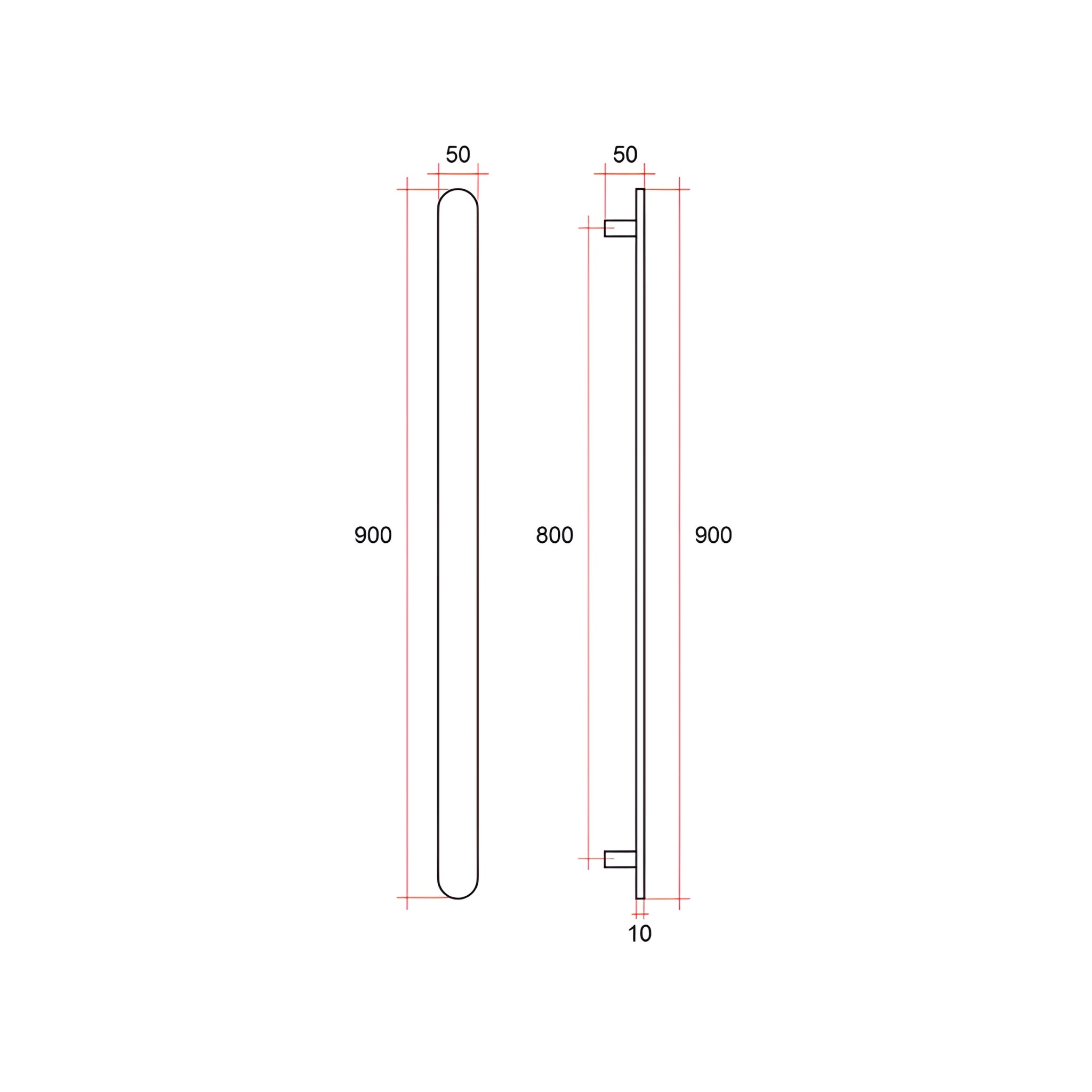 THERMOGROUP FLAT PILL VERTICAL HEATED SINGLE TOWEL RAIL POLISHED STAINLESS STEEL 900MM (CUSTOM PLATED FINISH)