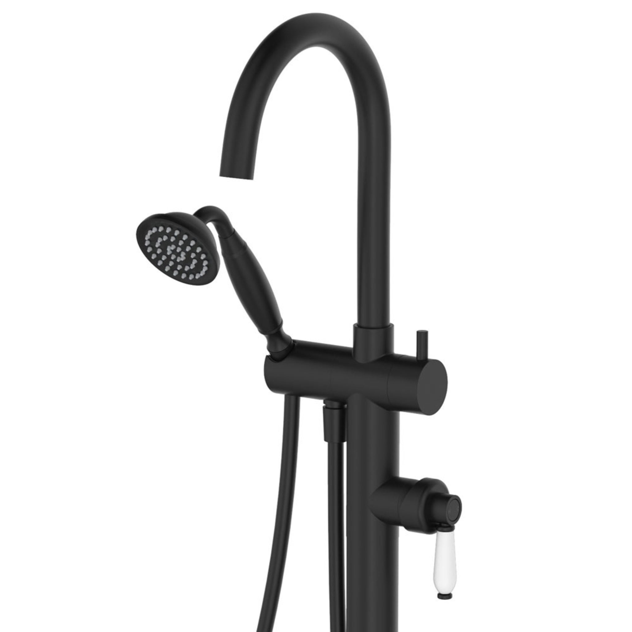 FIENZA ELEANOR FLOOR STANDING BATH MIXER WITH HAND SHOWER CERAMIC HANDLE MATTE BLACK