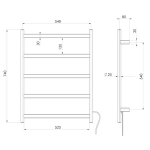 PHOENIX 5-FLAT BARS HEATED TOWEL LADDER BRUSHED NICKEL 548MM