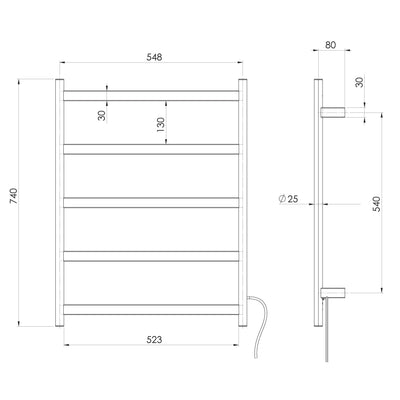 PHOENIX 5-FLAT BARS HEATED TOWEL LADDER BRUSHED NICKEL 548MM