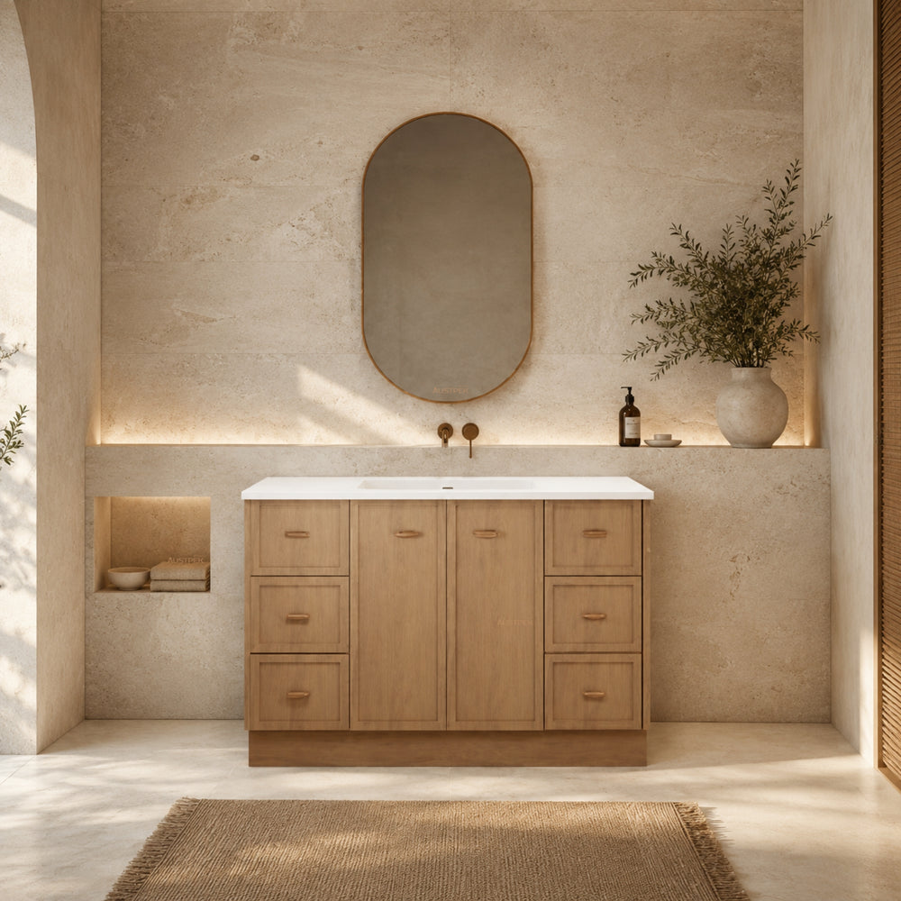 RIVA TOFINO COASTAL OAK 1200MM SINGLE BOWL FLOOR STANDING VANITY WITH KICKBOARD