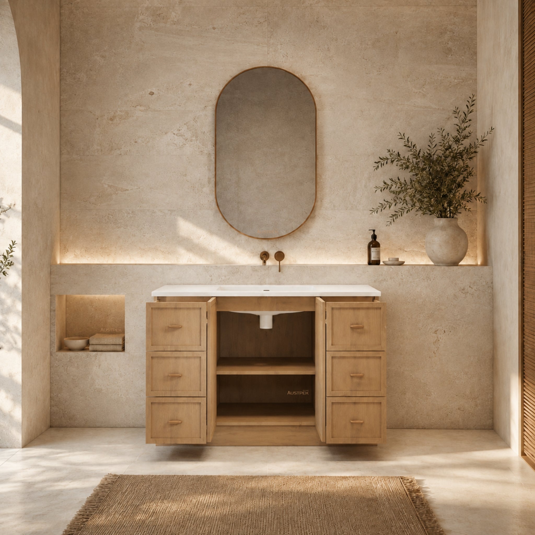 RIVA TOFINO COASTAL OAK 1200MM SINGLE BOWL FLOOR STANDING VANITY WITH KICKBOARD