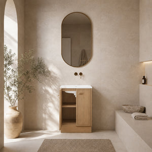 RIVA TOFINO COASTAL OAK 600MM SINGLE BOWL FLOOR STANDING VANITY WITH KICKBOARD