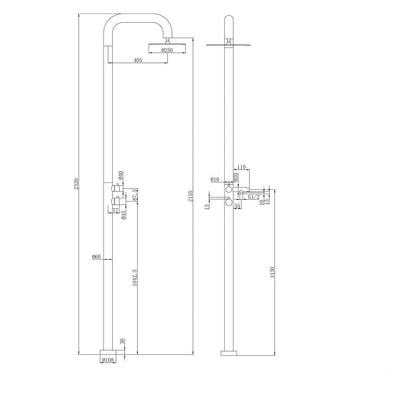 LINKWARE ELLE 316 FREESTANDING TWIN OUTDOOR SHOWER 2320MM MATTE BLACK