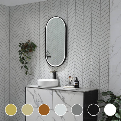 REMER GATSBY OVAL FRAMED LED MIRROR WITH DEMISTER CUSTOM COLOURS 450X900MM
