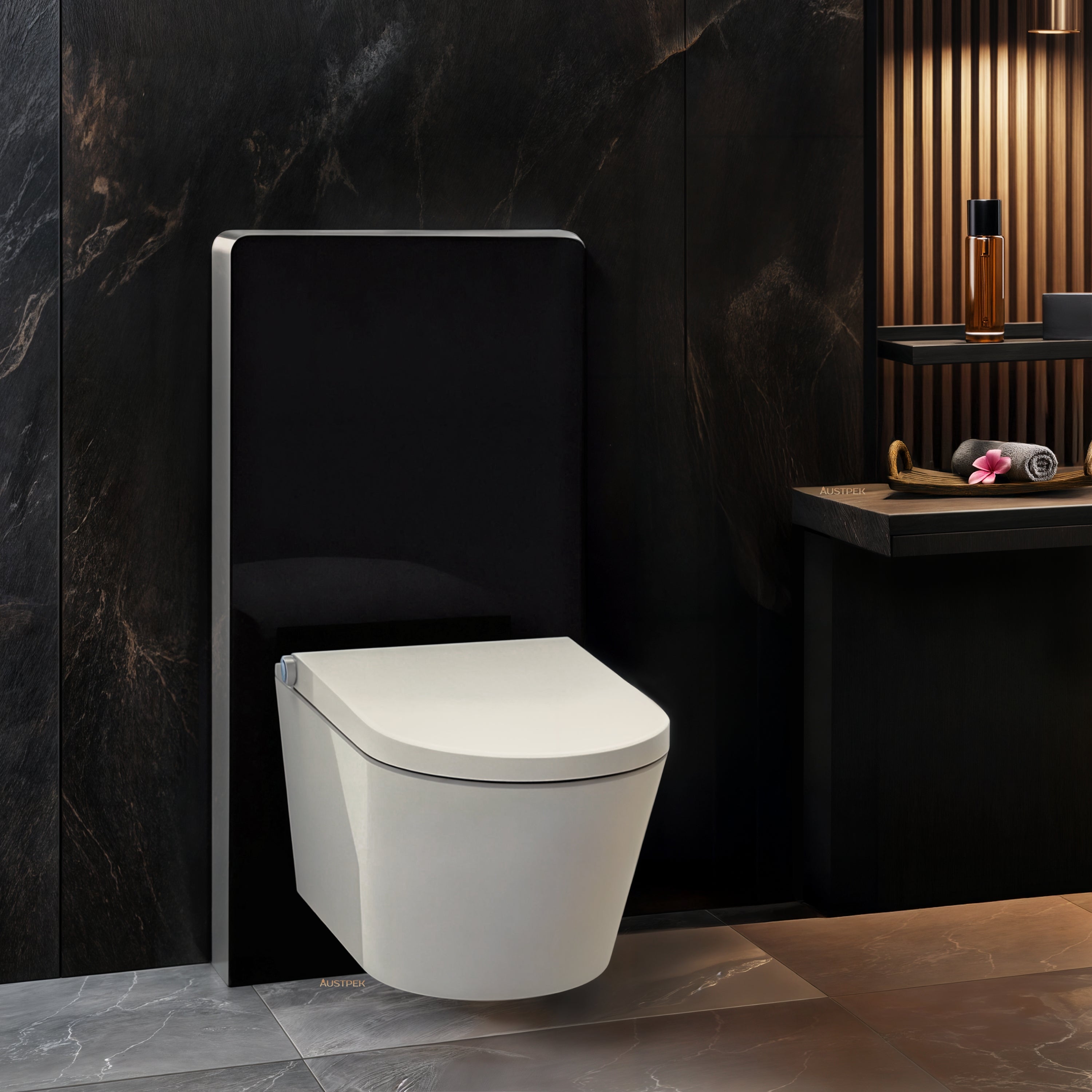 GALLARIA BLACK ALTACOLUMN RIMLESS WALL HUNG PAN AND REMOTE WASHLET PACKAGE GLOSS WHITE
